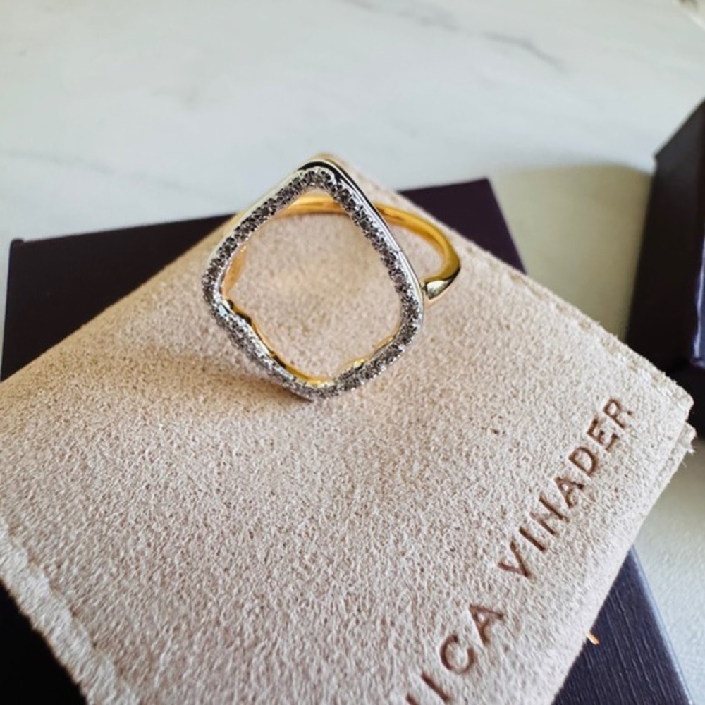 Monica Vinader Riva Hoop Diamond Ring, Yellow Gold, Size 7, NEW IN BOX WITH TAGS